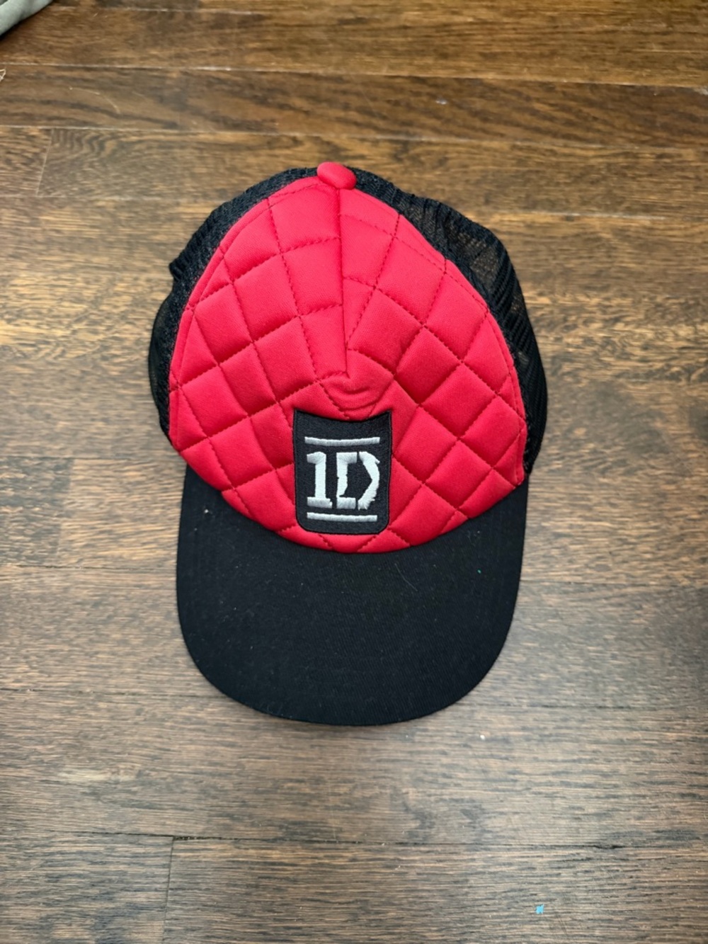 Red and Black Quilted Trucker Hat with 1D Patch